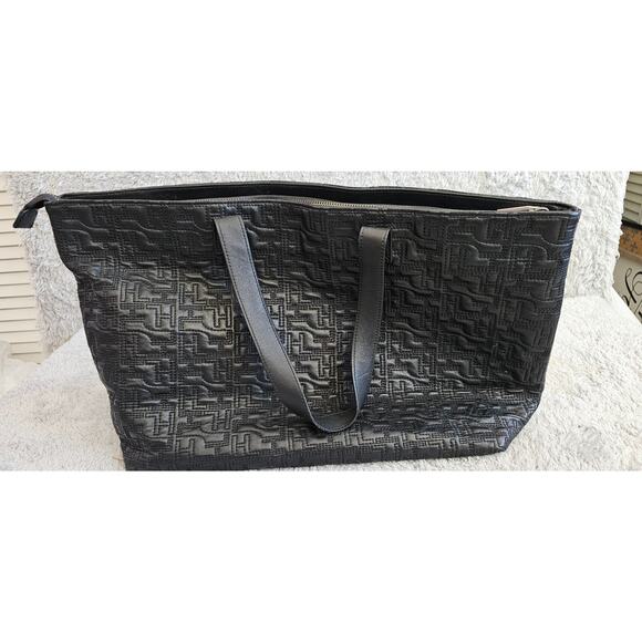 Herve Leger Large Black Handbag Purse Embossed Logo Leather Tote Bag - Picture 1 of 11